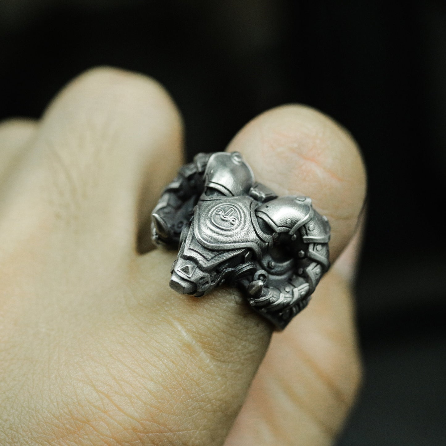 Ram Skull Ring with Mechanical Plating ¨C 925 Sterling Silver Handmade