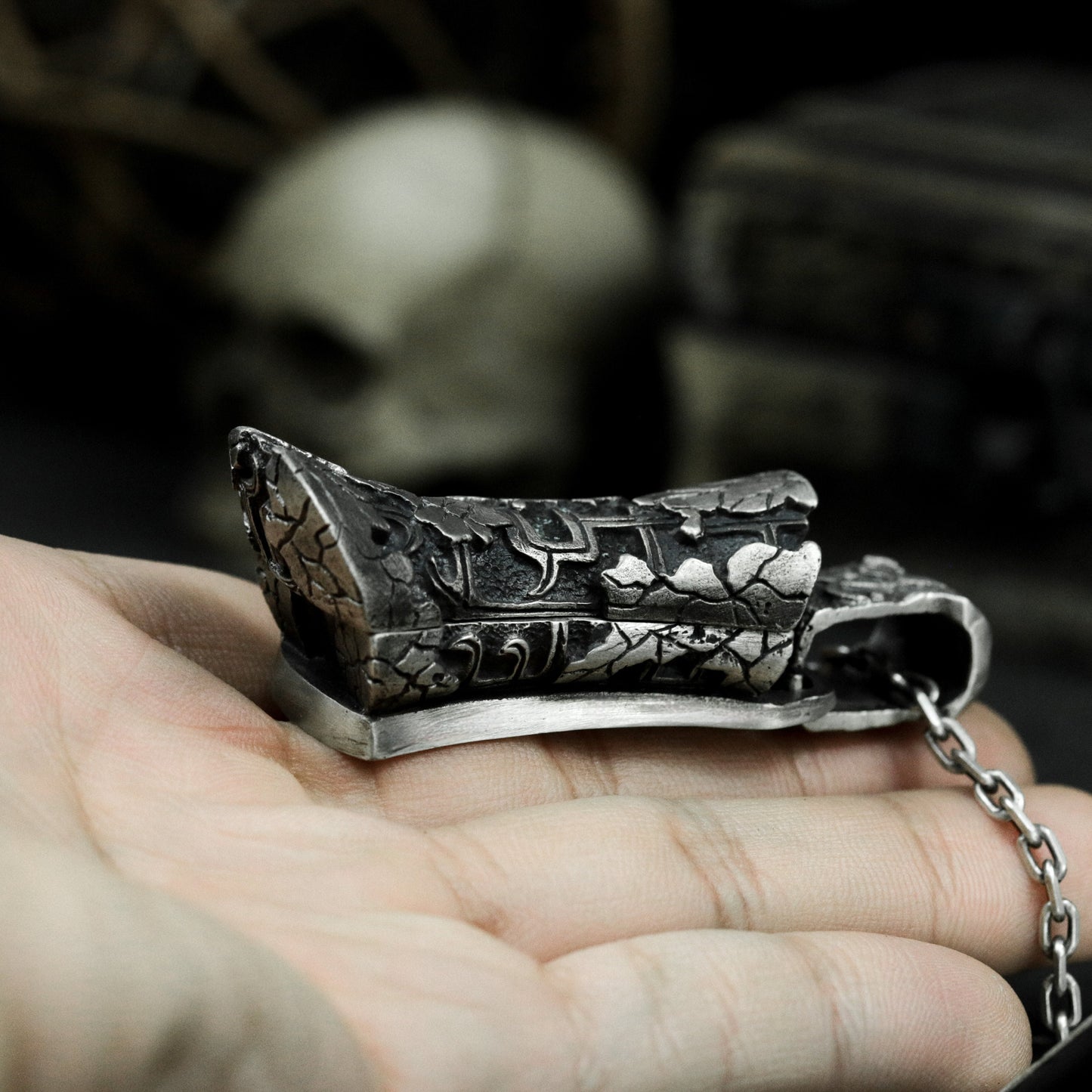 Carved Coffin Pendant - 925 Silver Handmade