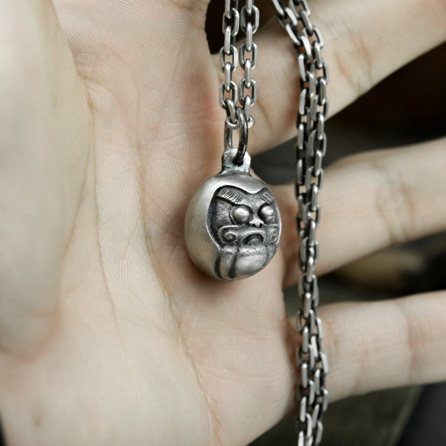 Daruma Pendant with Lucky Face ¨C 925 Sterling Silver Handmade