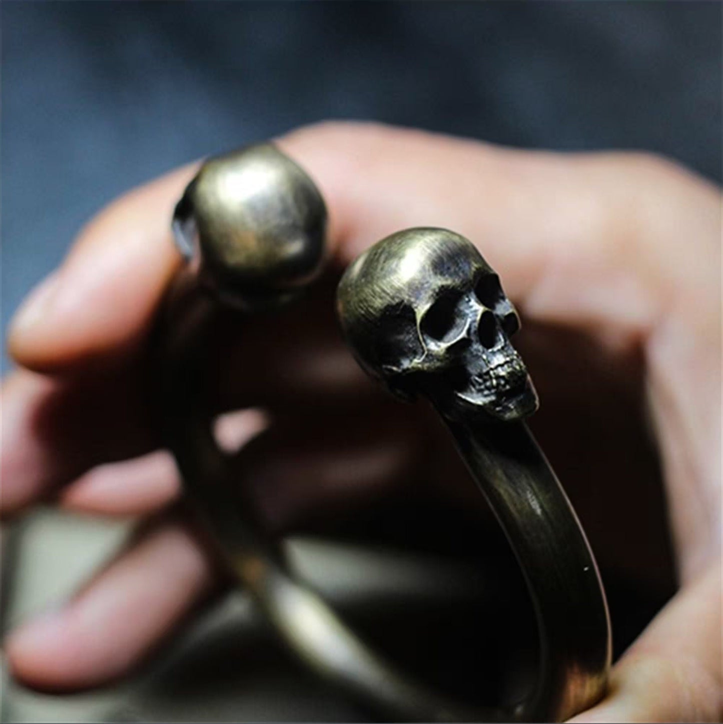 Twin Skull Torque Bracelet ¨C 925 Sterling Silver Handmade