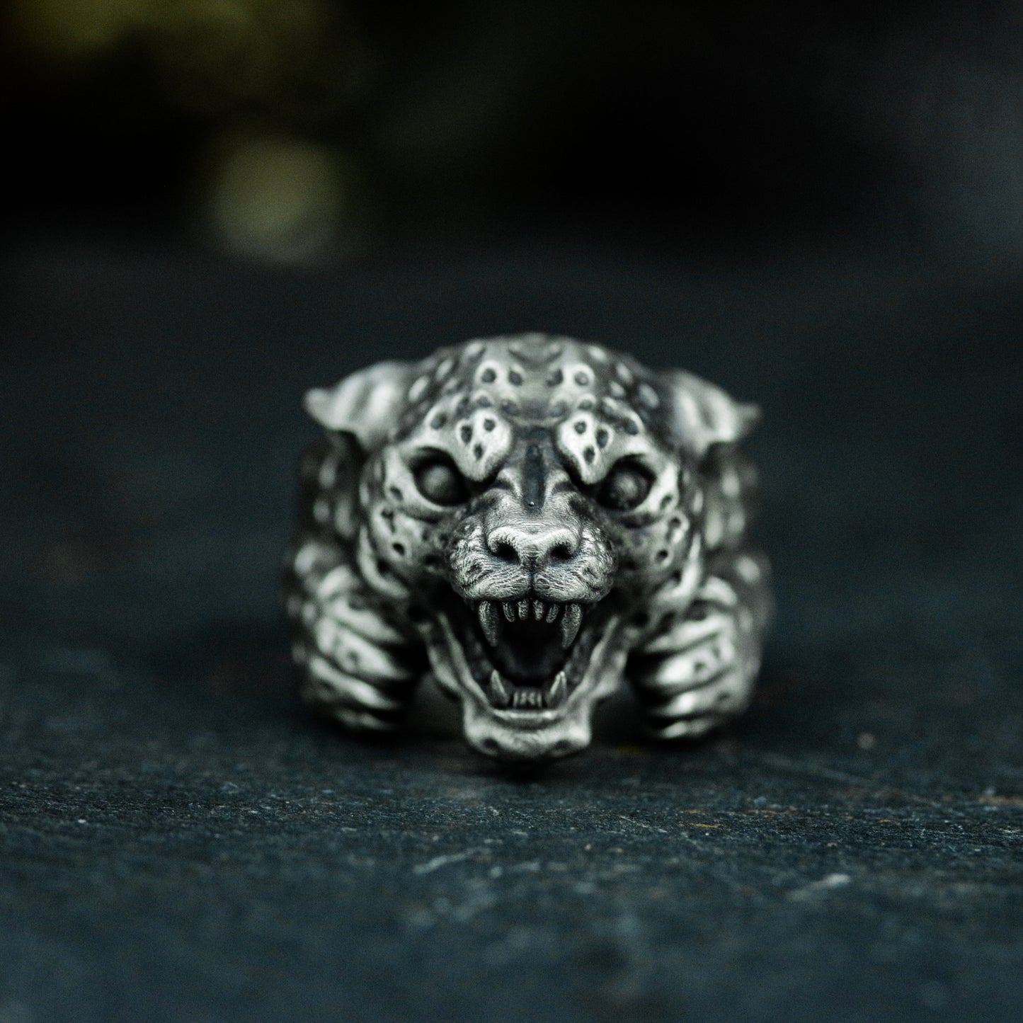 Leopard Head Ring ¨C Handmade 925 Silver Roaring Jungle Beast Band