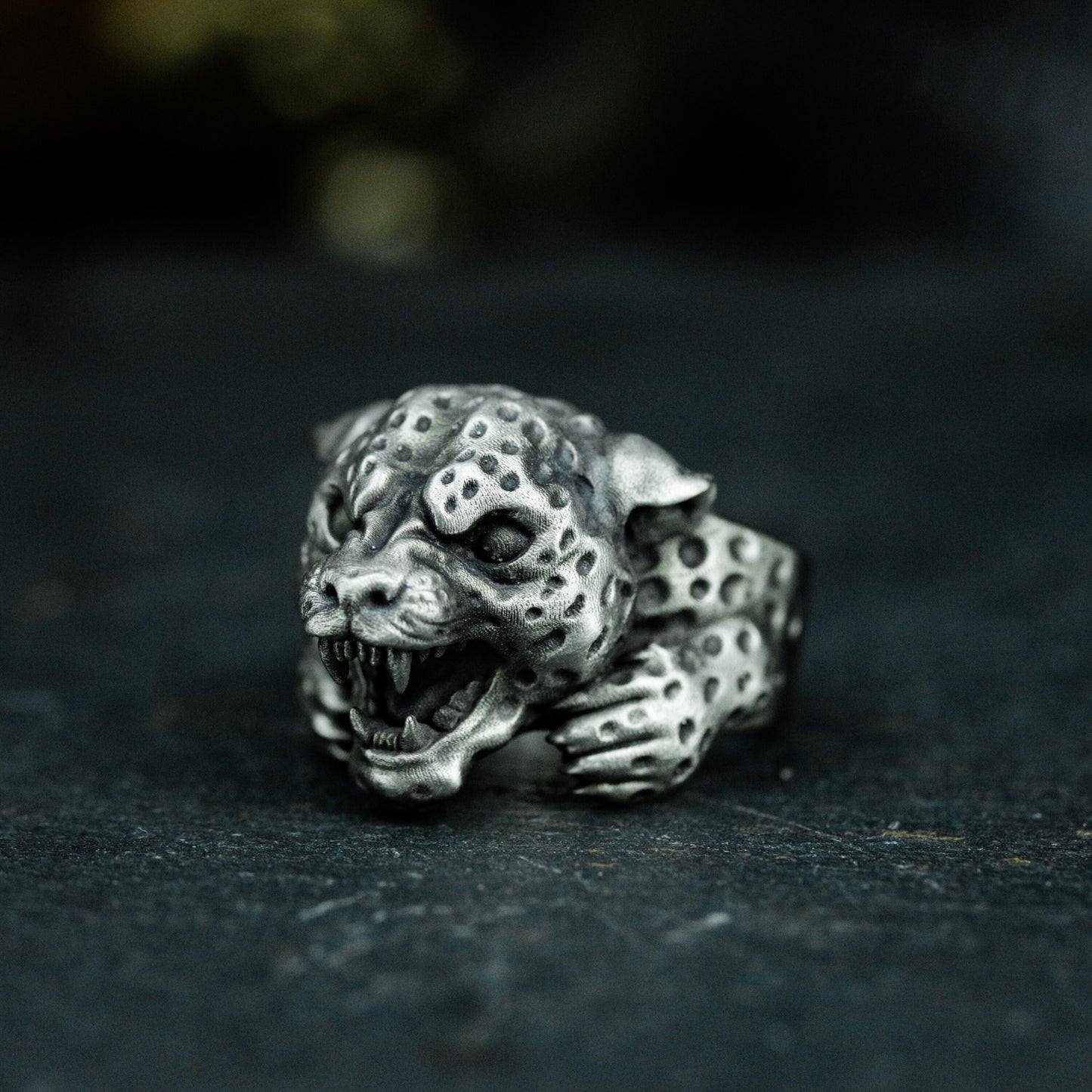 Leopard Head Ring ¨C Handmade 925 Silver Roaring Jungle Beast Band