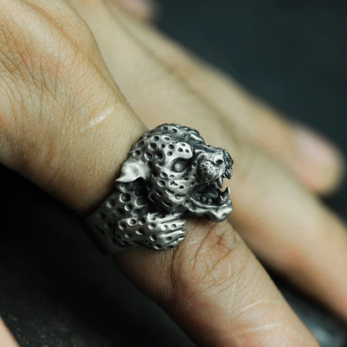 Leopard Head Ring ¨C Handmade 925 Silver Roaring Jungle Beast Band