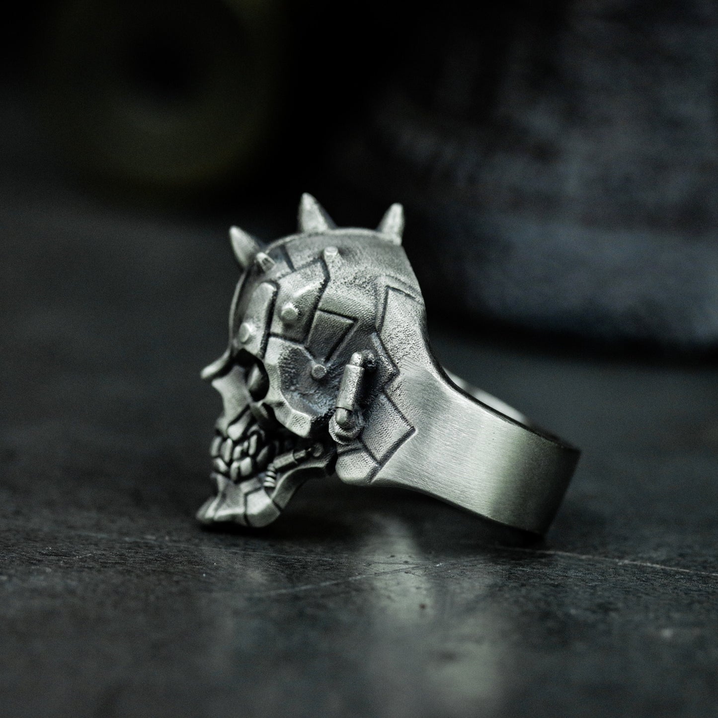 Robot Skull Ring with Cyberpunk Detail ¨C 925 Sterling Silver Handmade