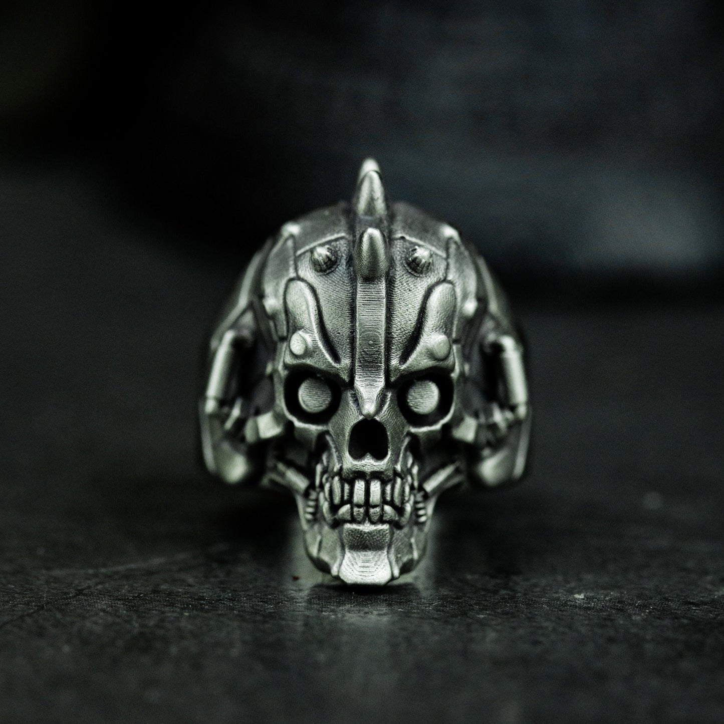 Robot Skull Ring with Cyberpunk Detail ¨C 925 Sterling Silver Handmade