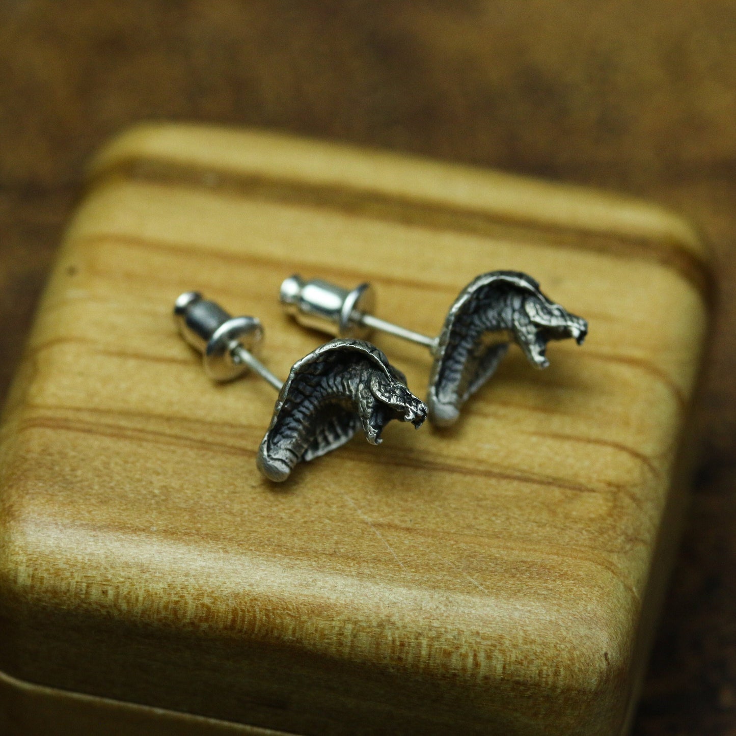 Cobra Head Stud Earrings ¨C 925 Sterling Silver Handmade