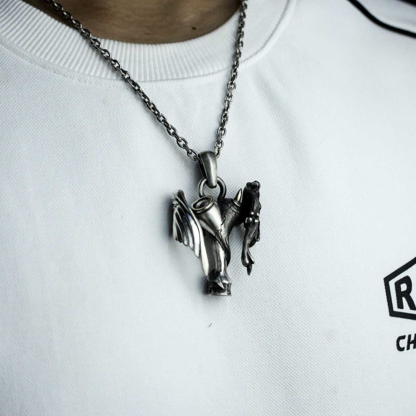 Fallen Angel Pendant with Spread Wings ¨C 925 Sterling Silver Handmade