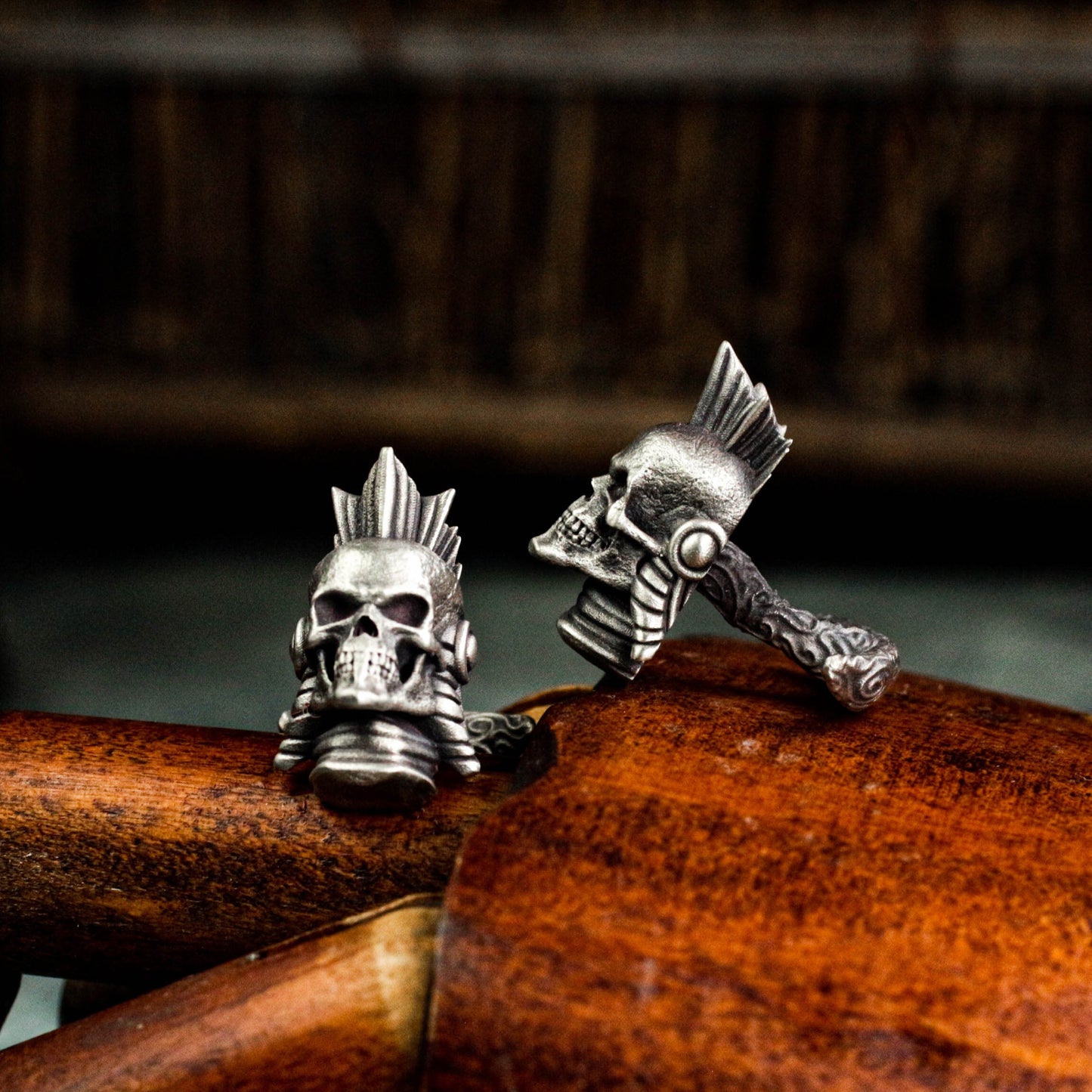 Mohican Skull Cufflinks - 925 Sterling Silver Handmade