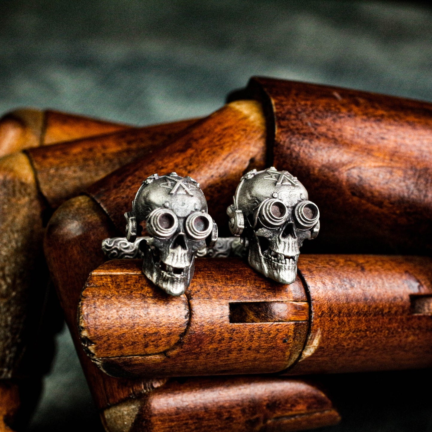 Gas Mask Skull Cufflinks - Handmade 925 Sterling Silver