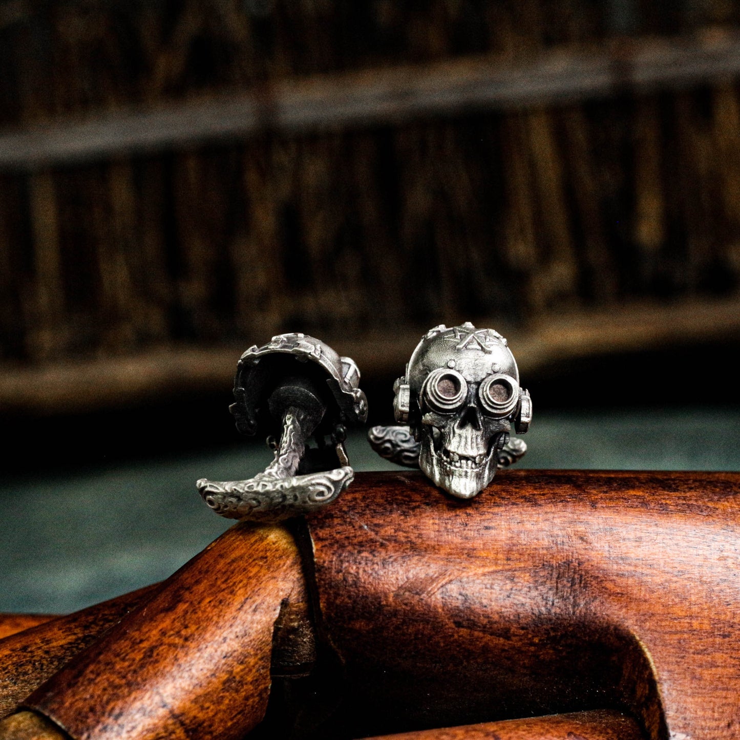 Gas Mask Skull Cufflinks - Handmade 925 Sterling Silver