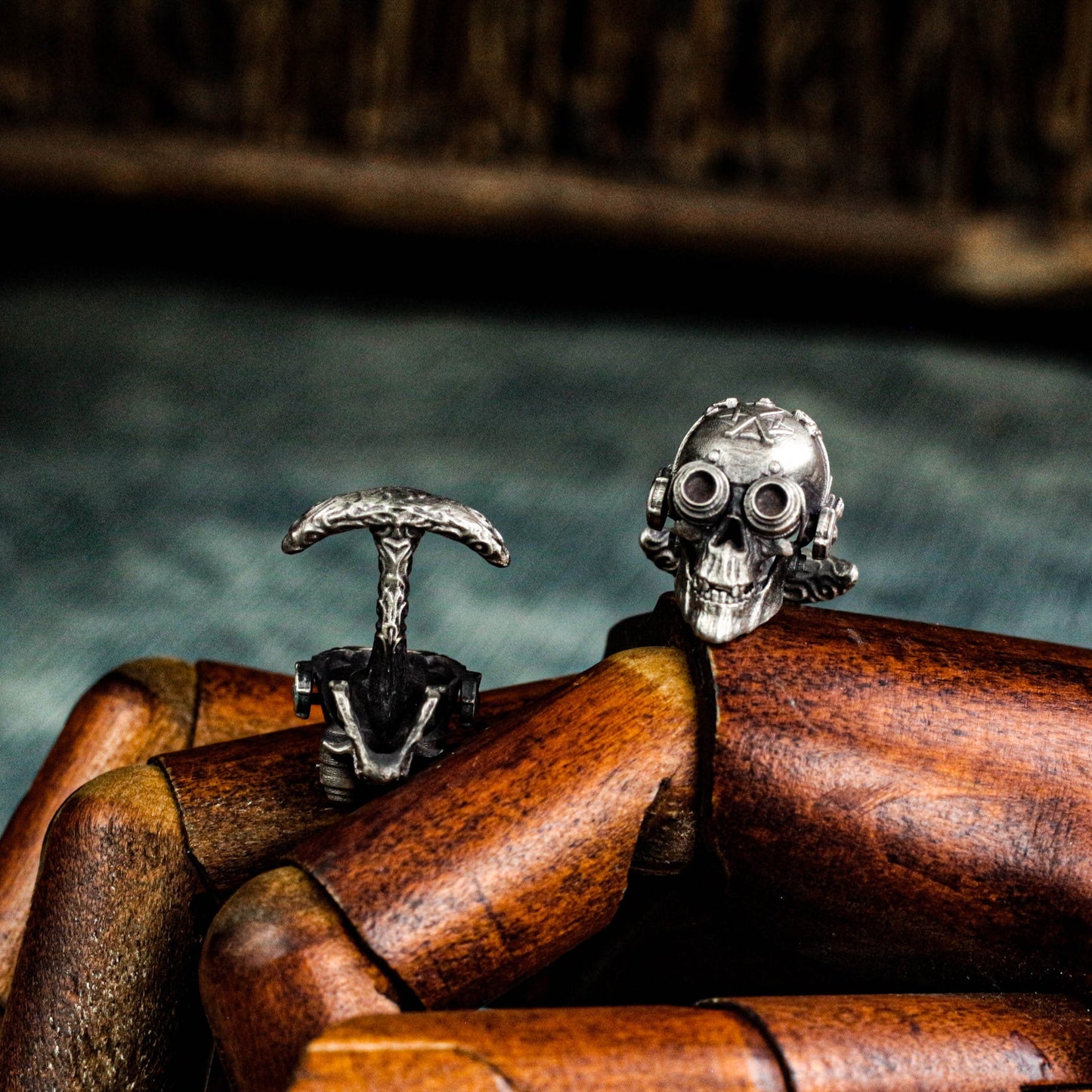 Gas Mask Skull Cufflinks - Handmade 925 Sterling Silver