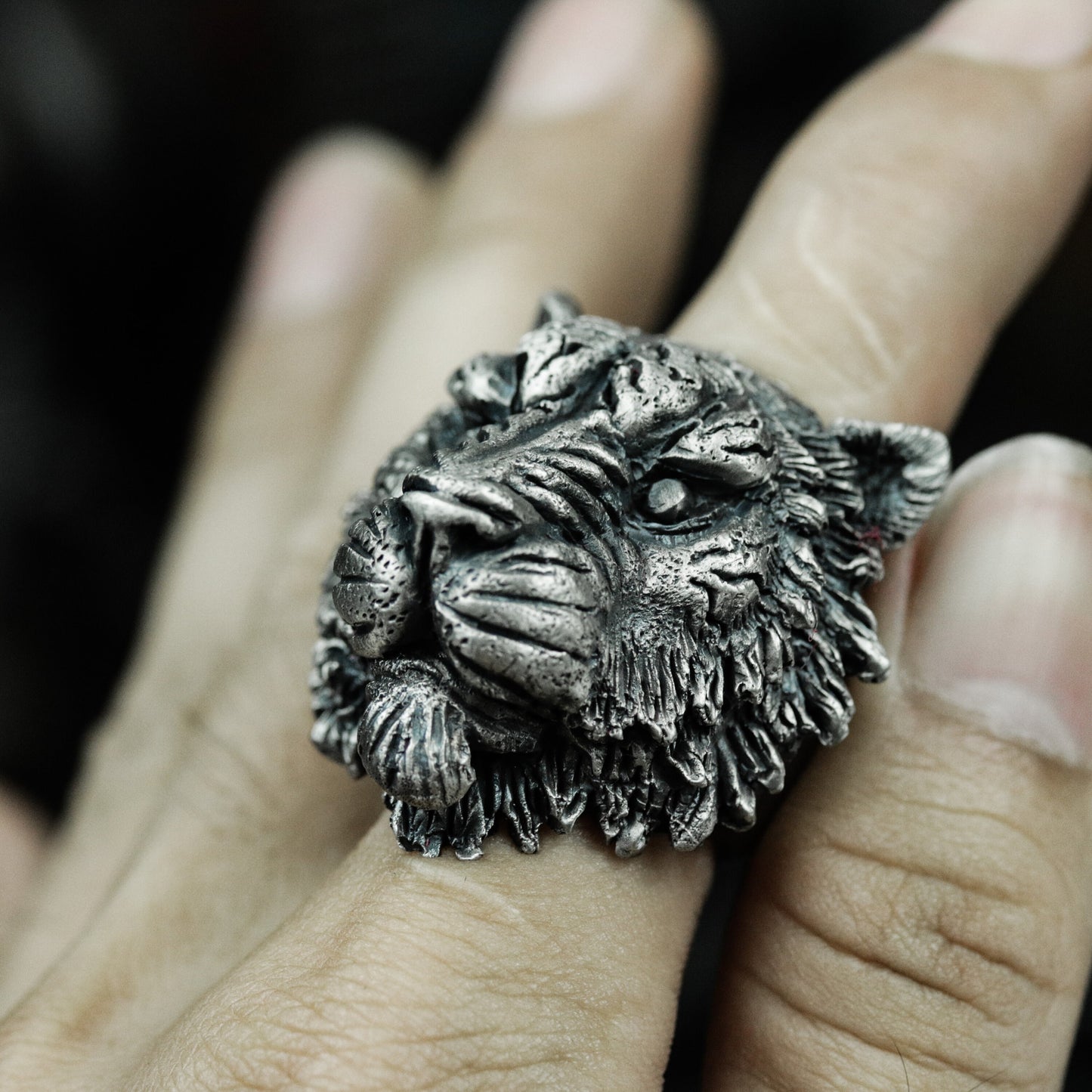 Big Tiger Head Ring - 925 Silver Handmade