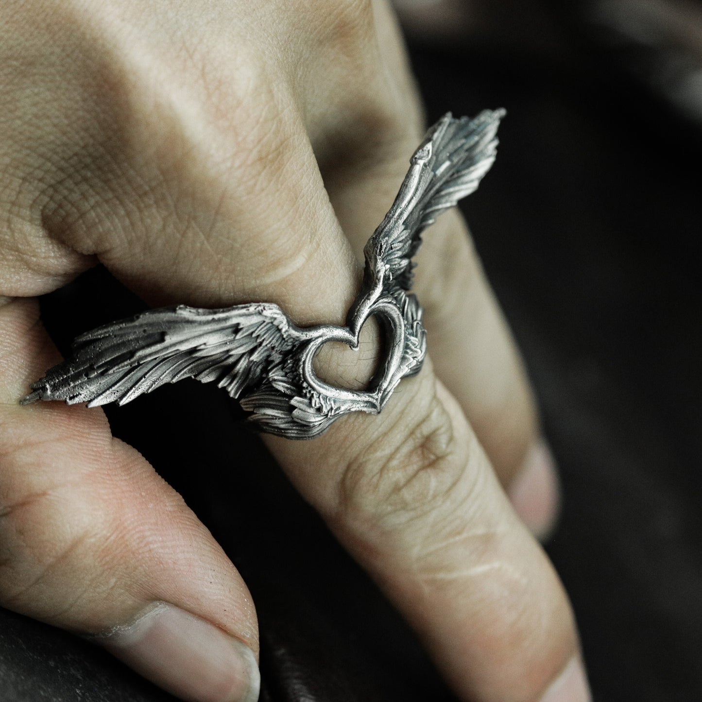 Heart With Wings Ring - 925 Silver Handmade