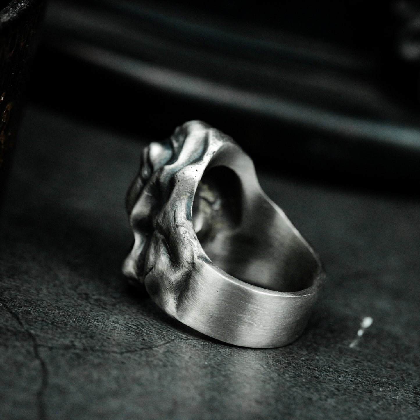 Long-Haired Skull Ring with Flowing Hood ¨C 925 Sterling Silver Handmade