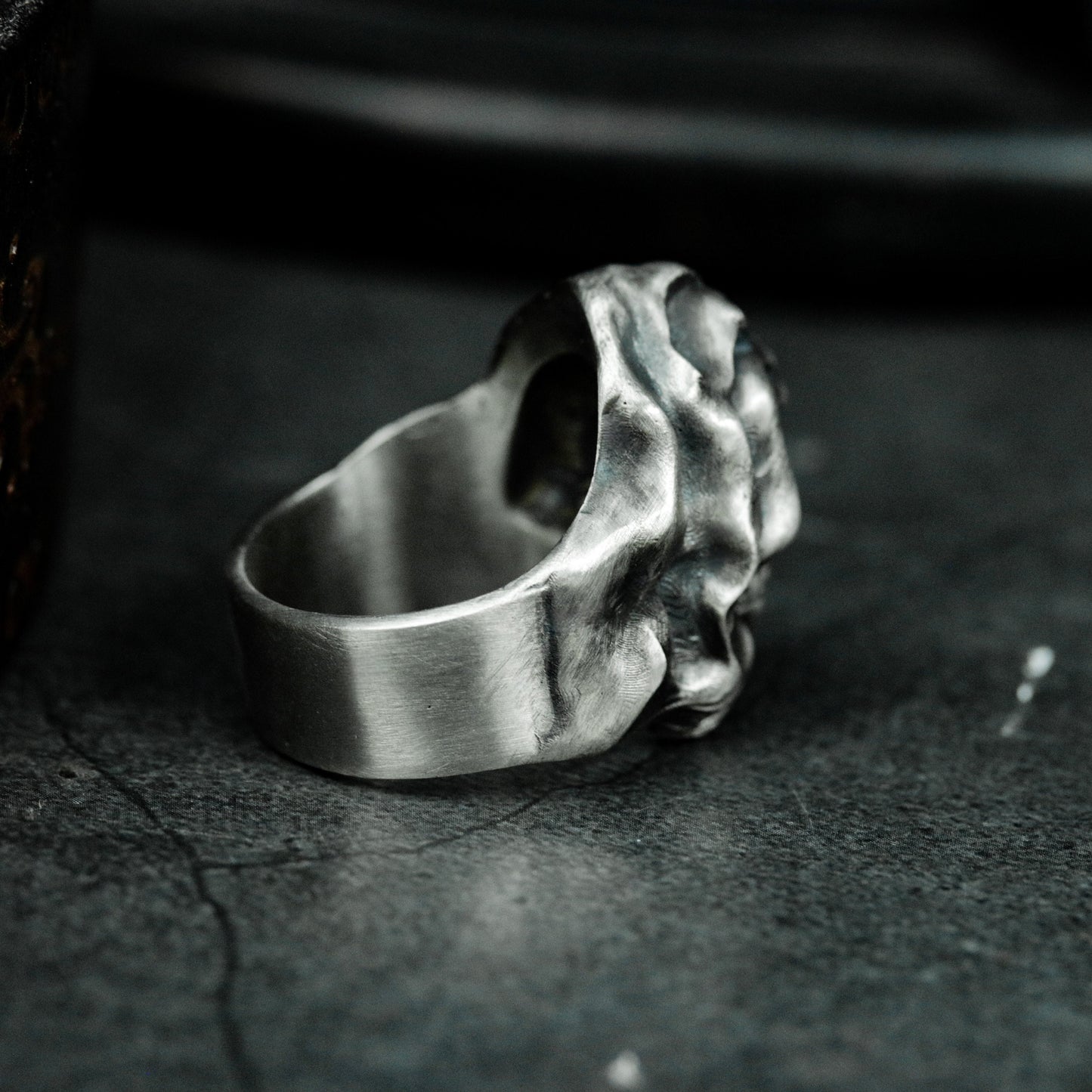 Long-Haired Skull Ring with Flowing Hood ¨C 925 Sterling Silver Handmade