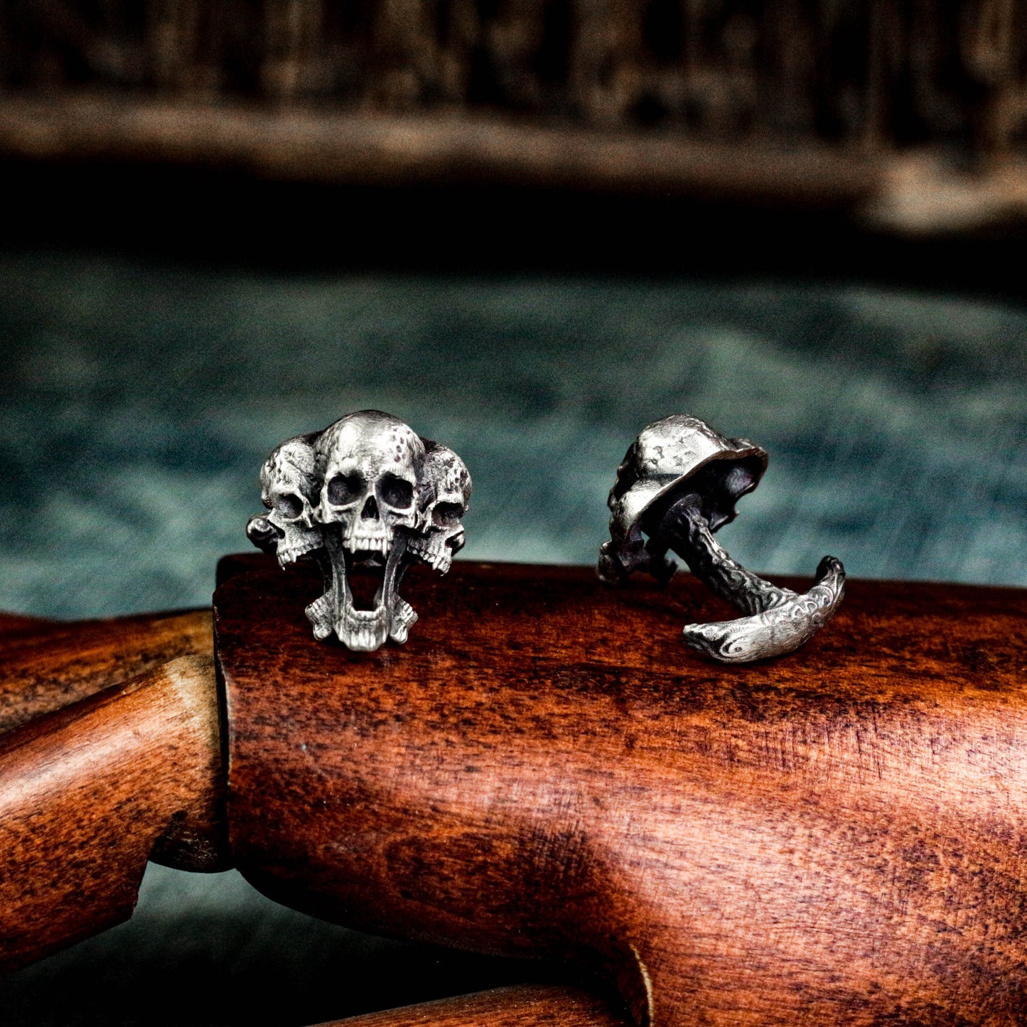 Three Headed Skull Cufflinks - 925 Sterling Silver Handmade