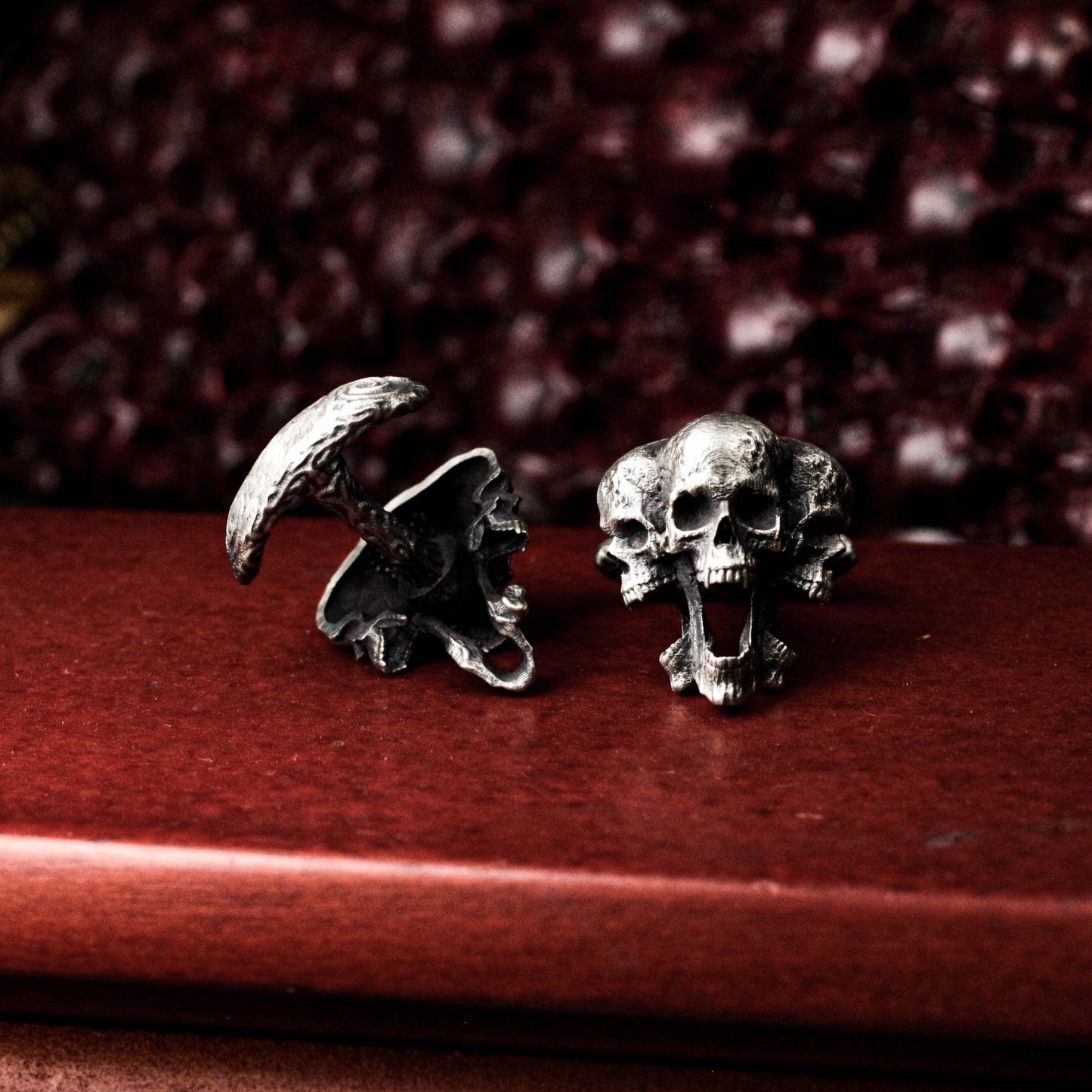 Three Headed Skull Cufflinks - 925 Sterling Silver Handmade
