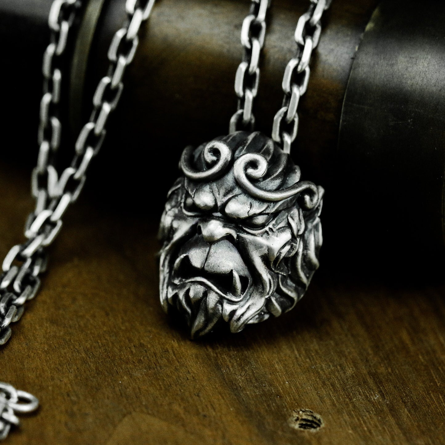 Monkey King Pendant with Staff - 925 Sterling Silver Handmade