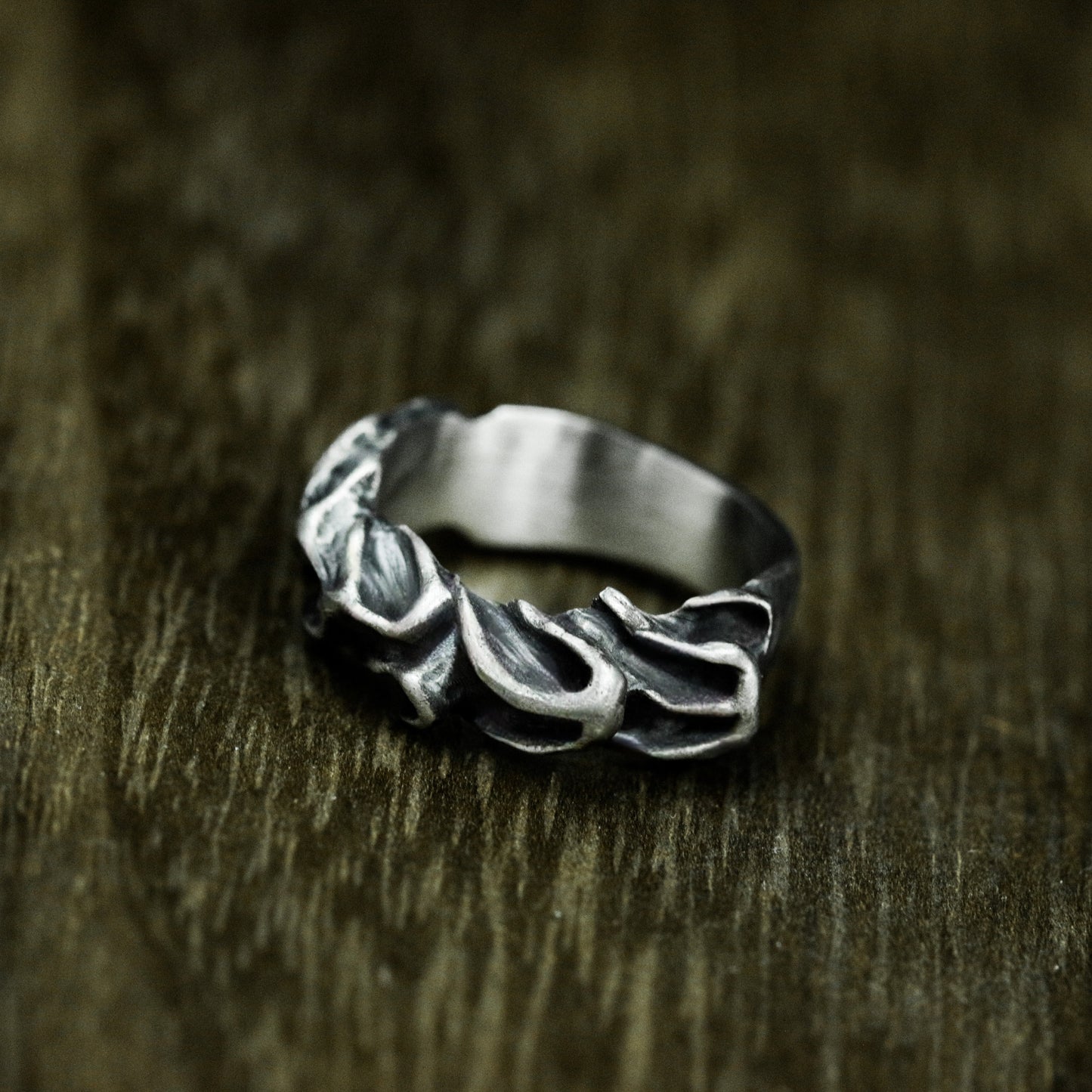 Bone-Inspired Ring with Gothic Curves - 925 Sterling Silver Handmade