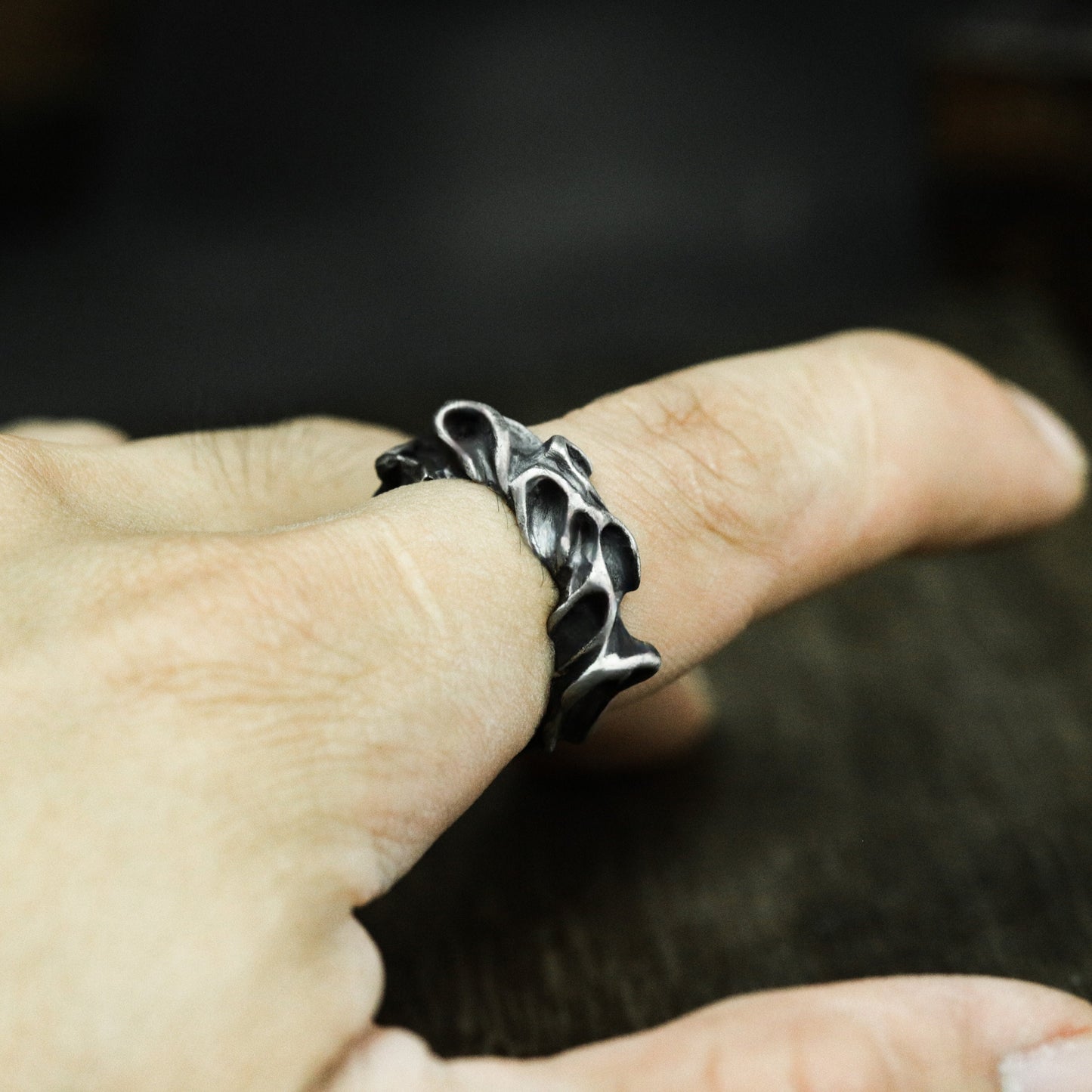 Bone-Inspired Ring with Gothic Curves - 925 Sterling Silver Handmade