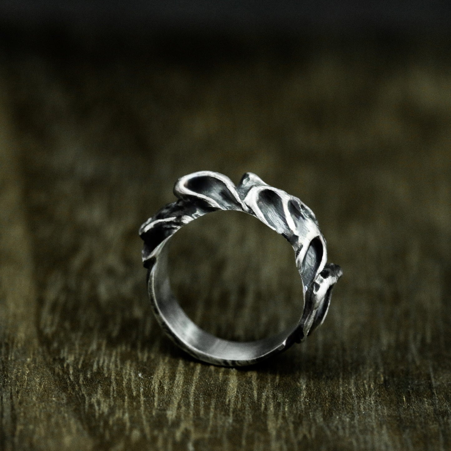 Bone-Inspired Ring with Gothic Curves - 925 Sterling Silver Handmade