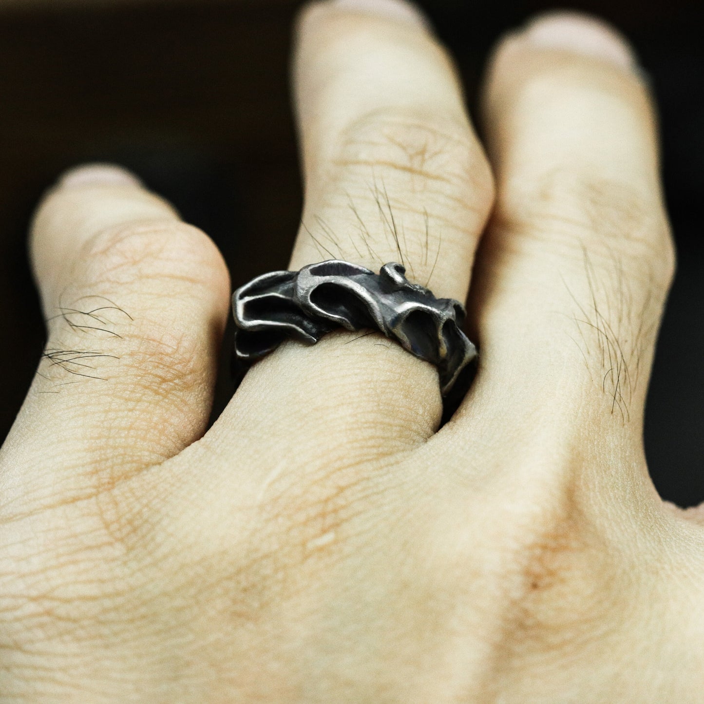 Bone-Inspired Ring with Gothic Curves - 925 Sterling Silver Handmade