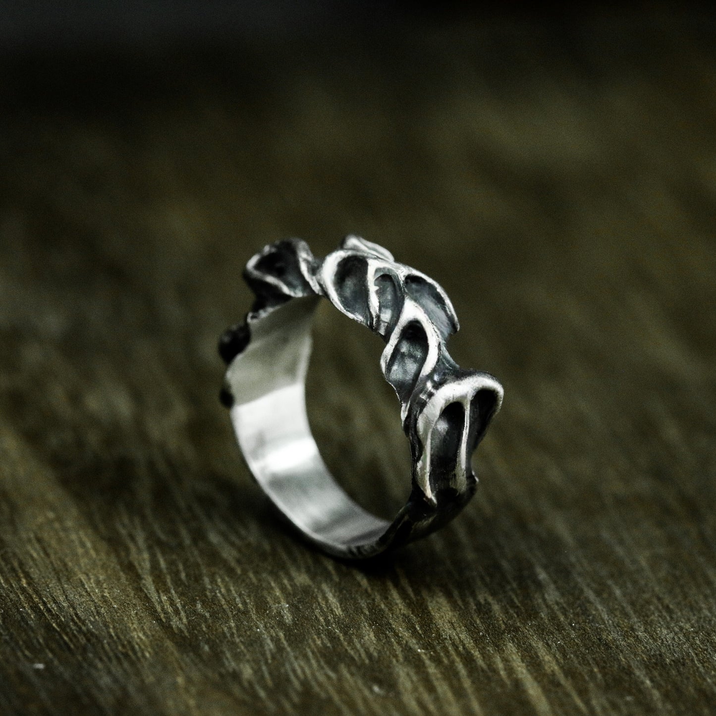 Bone-Inspired Ring with Gothic Curves - 925 Sterling Silver Handmade