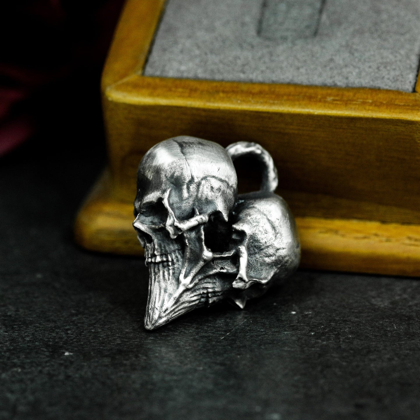 Double Skull Heart Pendant ¨C 925 Sterling Silver Handmade