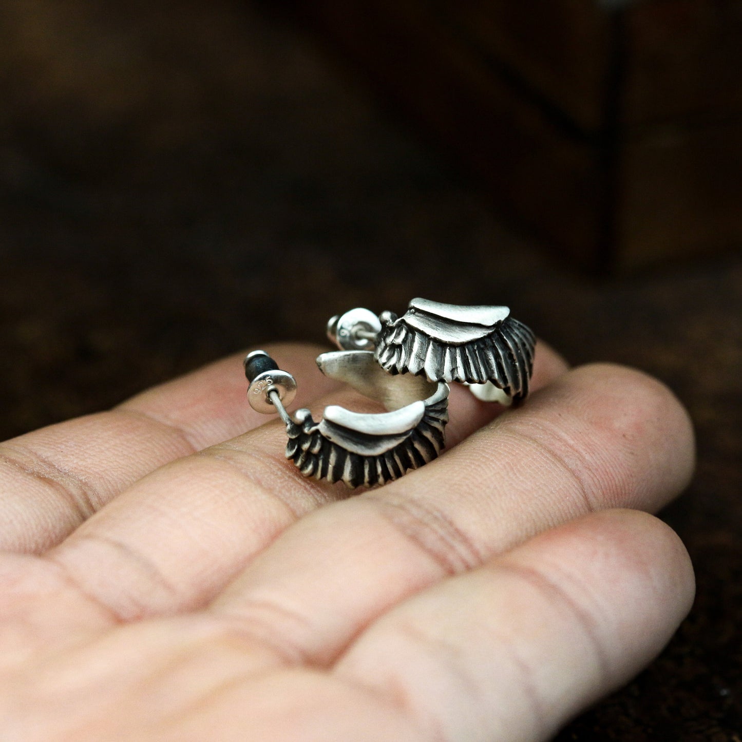 Wrapped Wing Stud Earrings - 925 Sterling Silver Handmade