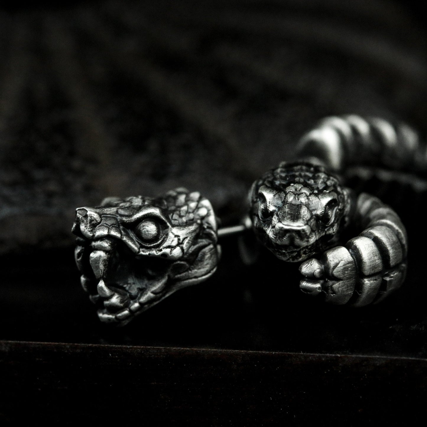 Rattlesnake Bar Stud Earrings - 925 Silver Handmade
