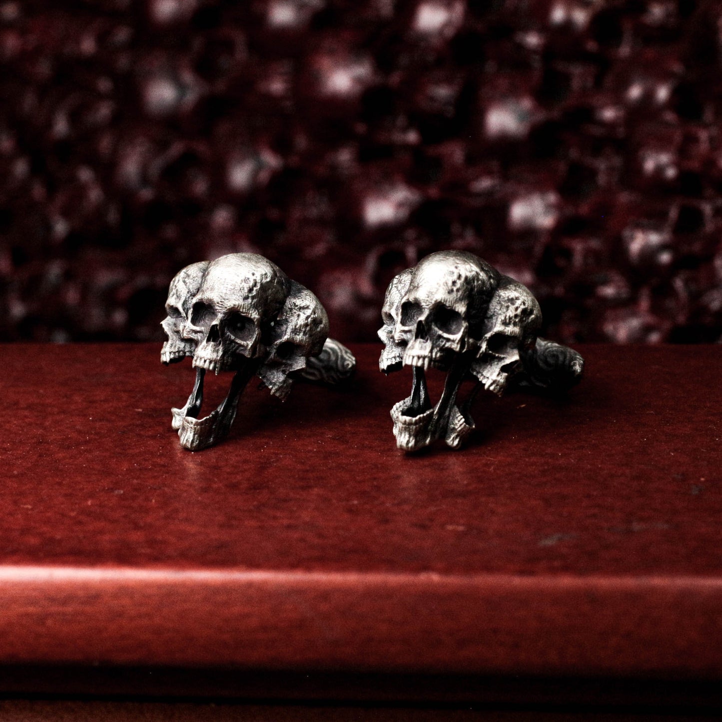 Three Headed Skull Cufflinks - 925 Sterling Silver Handmade