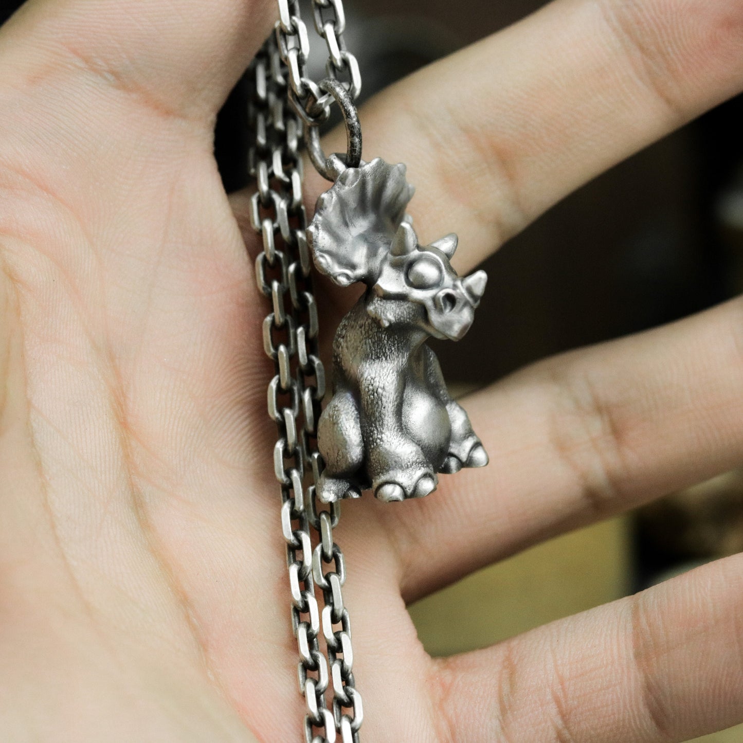 Triceratops Dinosaur Pendant - 925 Silver Handmade