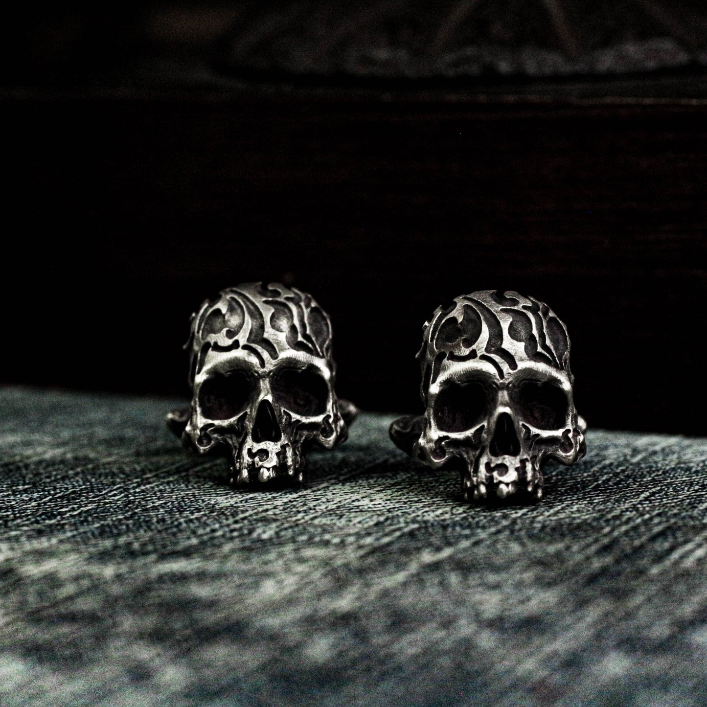 Mexican Carved Skull Cufflinks - 925 Sterling Silver Handmade