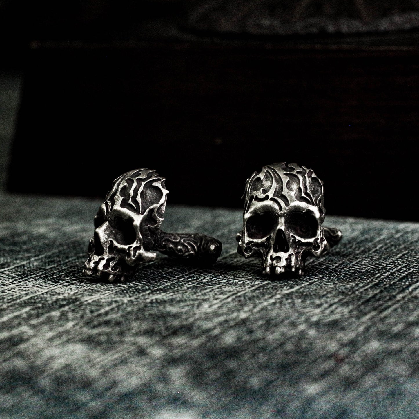 Mexican Carved Skull Cufflinks - 925 Sterling Silver Handmade