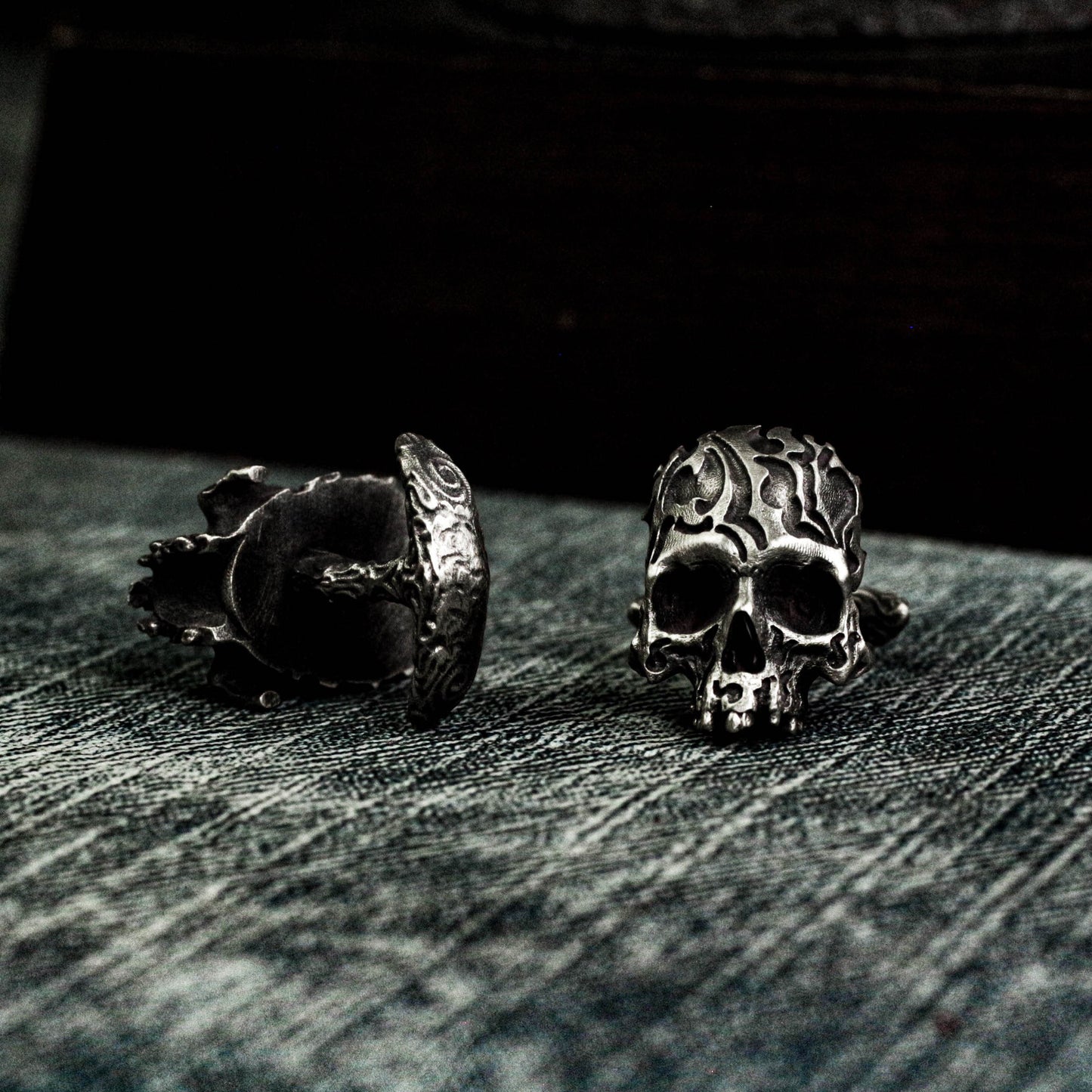 Mexican Carved Skull Cufflinks - 925 Sterling Silver Handmade