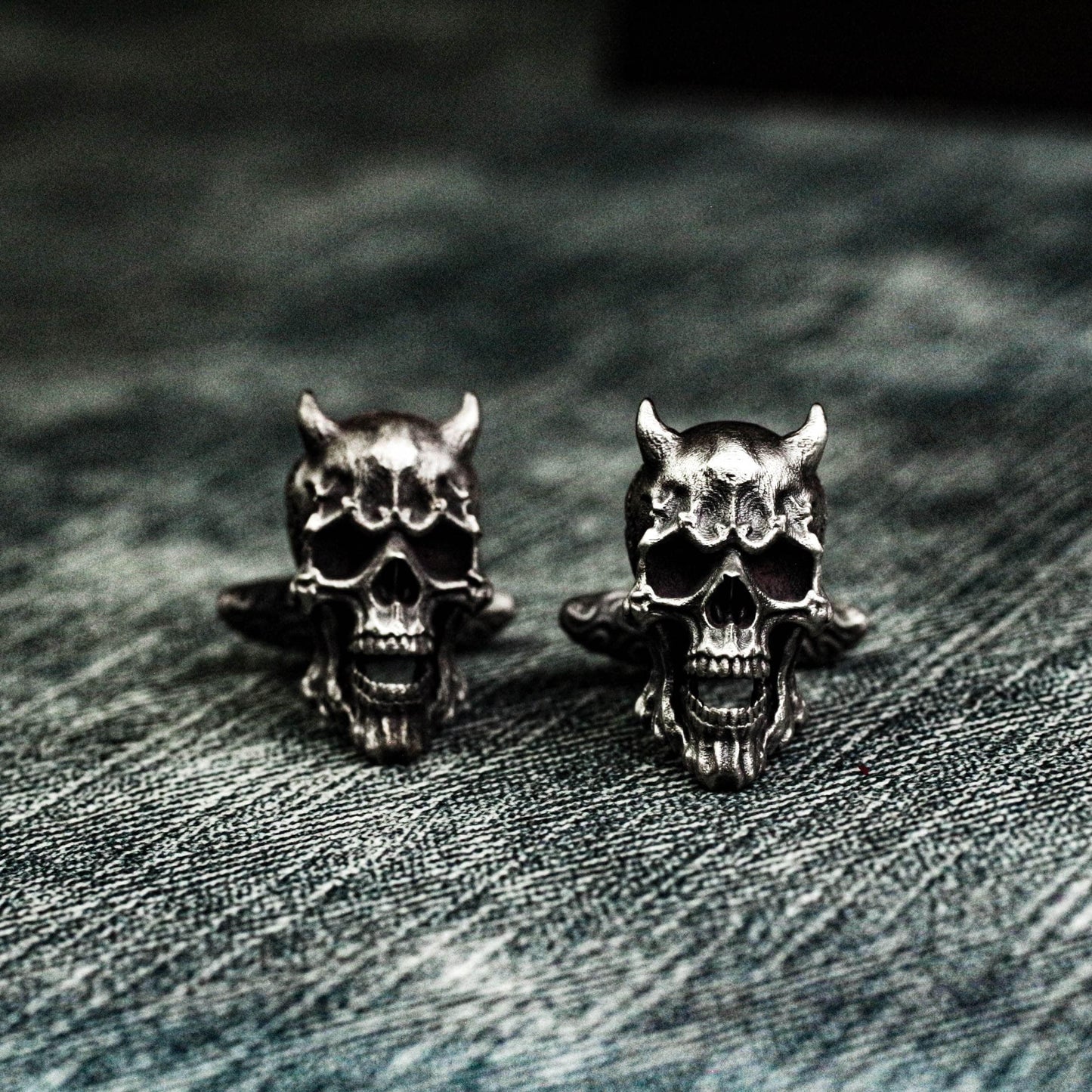 Devil Horn Skull Cufflinks, 925 Silver Handmade