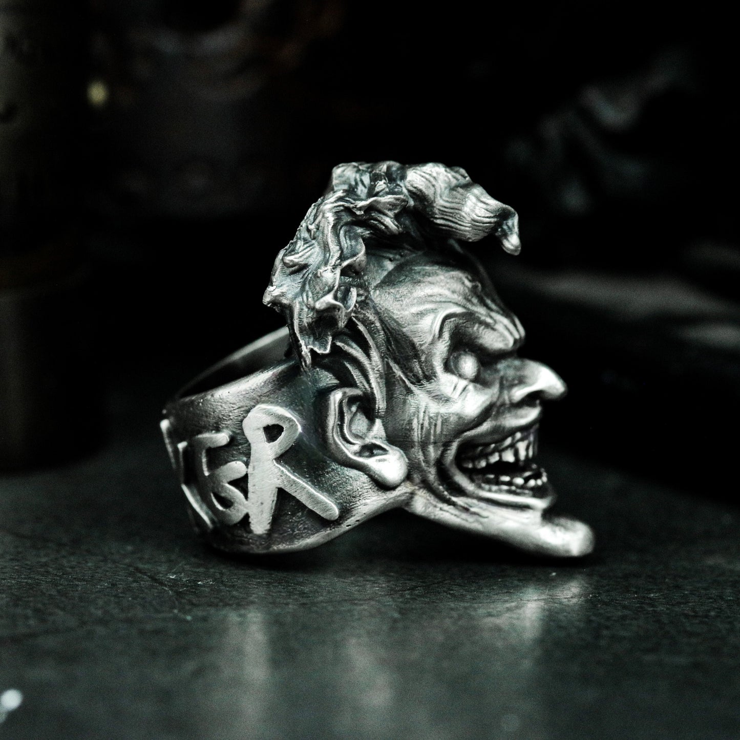 Evil Clown Grin Ring - 925 Sterling Silver Handmade Creepy
