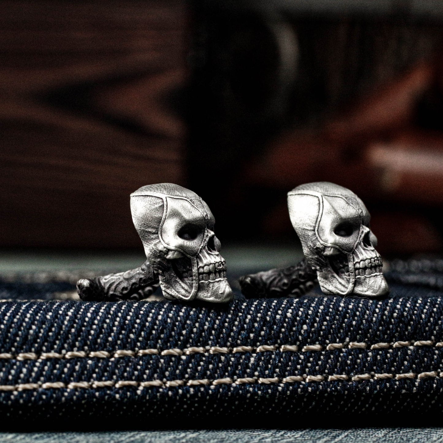 Warrior Skull Cufflinks - Dark Gothic Armor 925 Silver Handmade