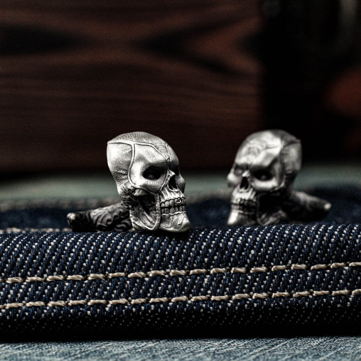 Warrior Skull Cufflinks - Dark Gothic Armor 925 Silver Handmade