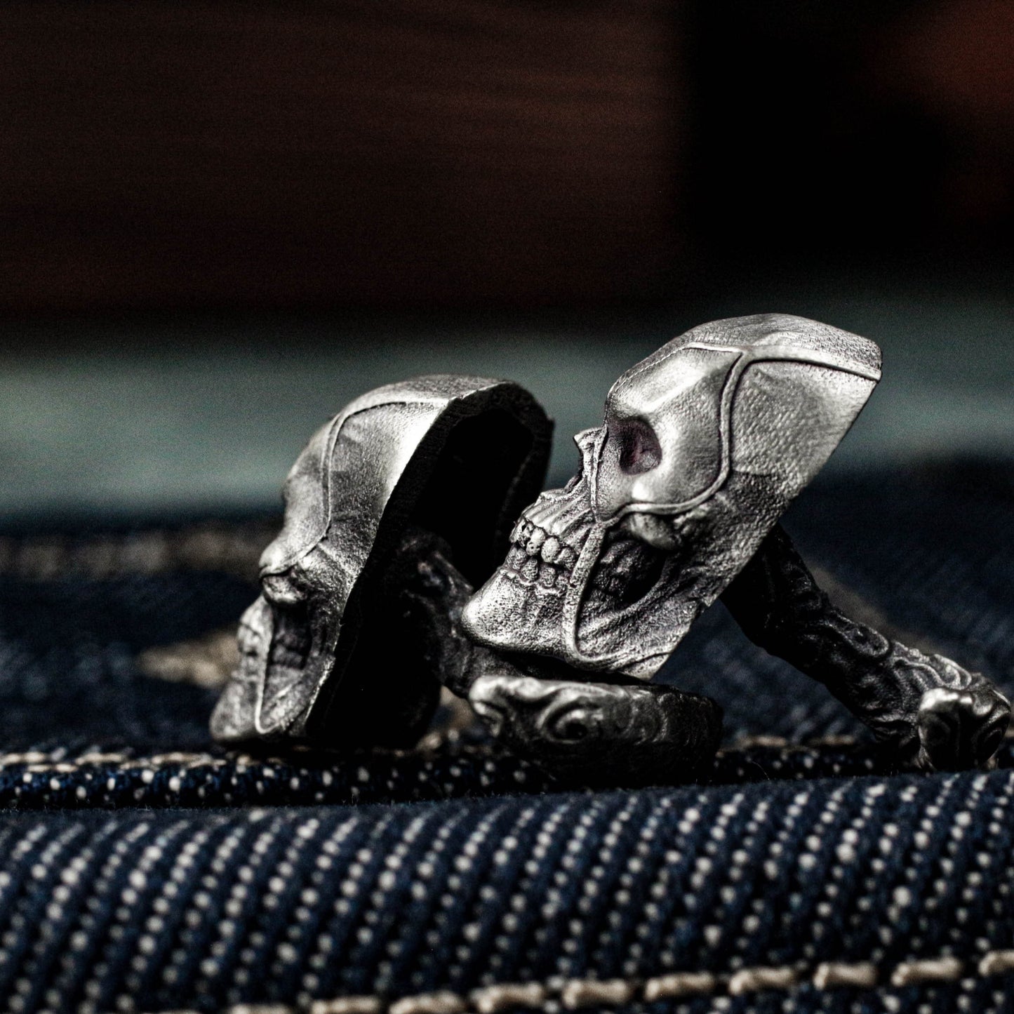 Warrior Skull Cufflinks - Dark Gothic Armor 925 Silver Handmade