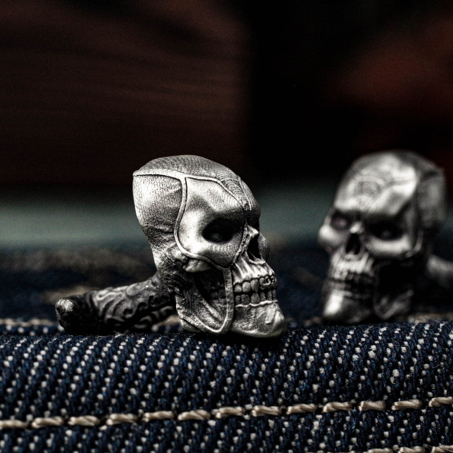 Warrior Skull Cufflinks - Dark Gothic Armor 925 Silver Handmade