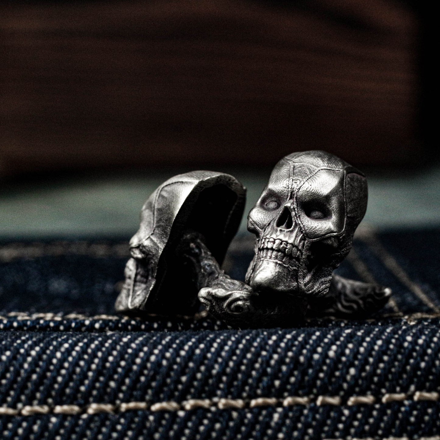 Warrior Skull Cufflinks - Dark Gothic Armor 925 Silver Handmade
