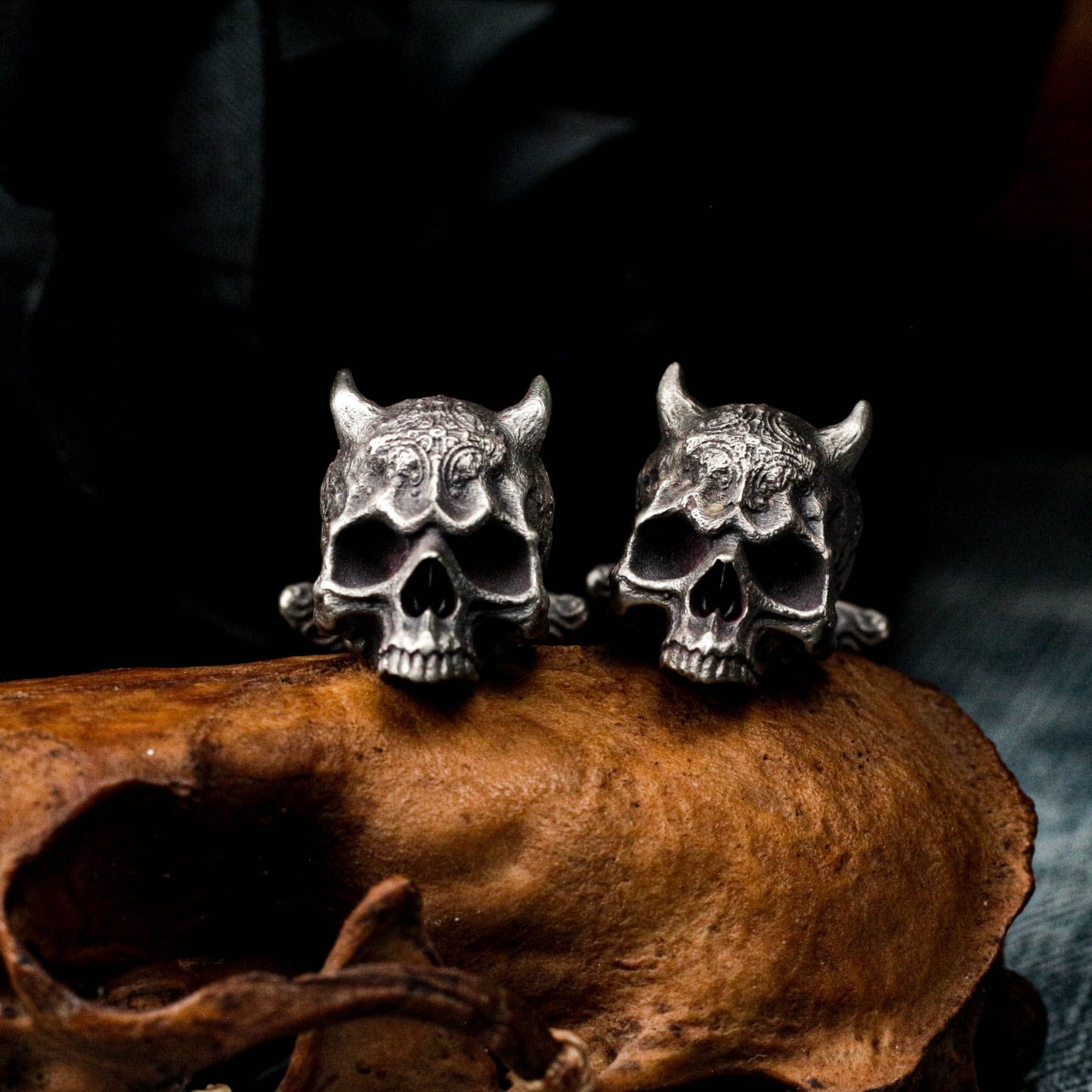 Jawless Horns Skull Cufflinks - Handmade 925 Sterling Silver