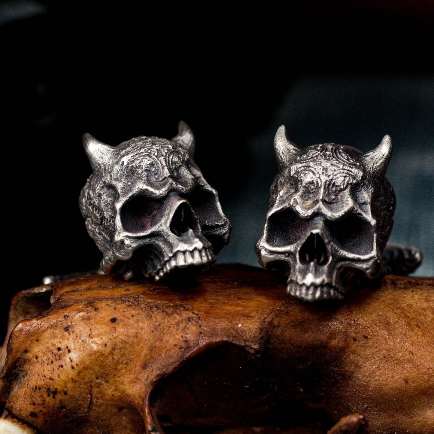 Jawless Horns Skull Cufflinks - Handmade 925 Sterling Silver