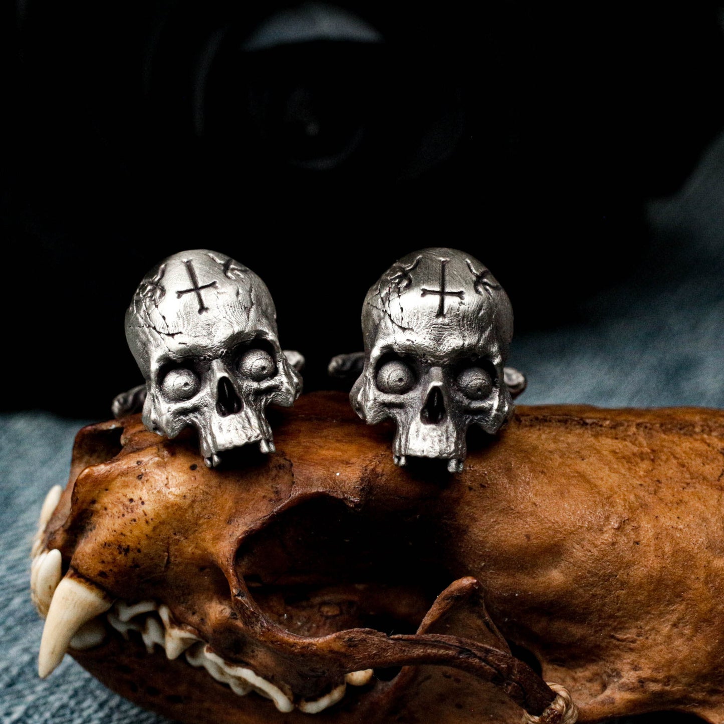 Thriller Big Eyes Skull Cufflinks - 925 Sterling Silver Handmade