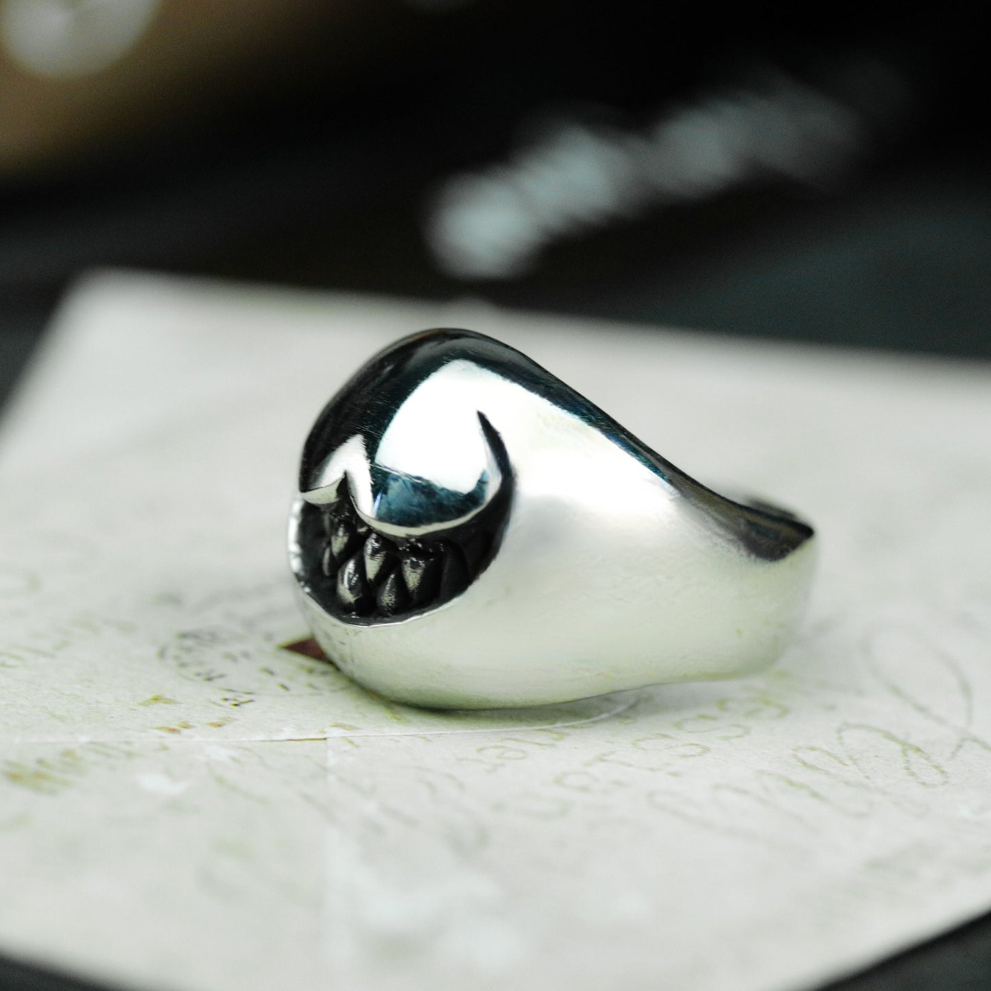 Smiley Face Gothic Ring - 925 Silver Handmade
