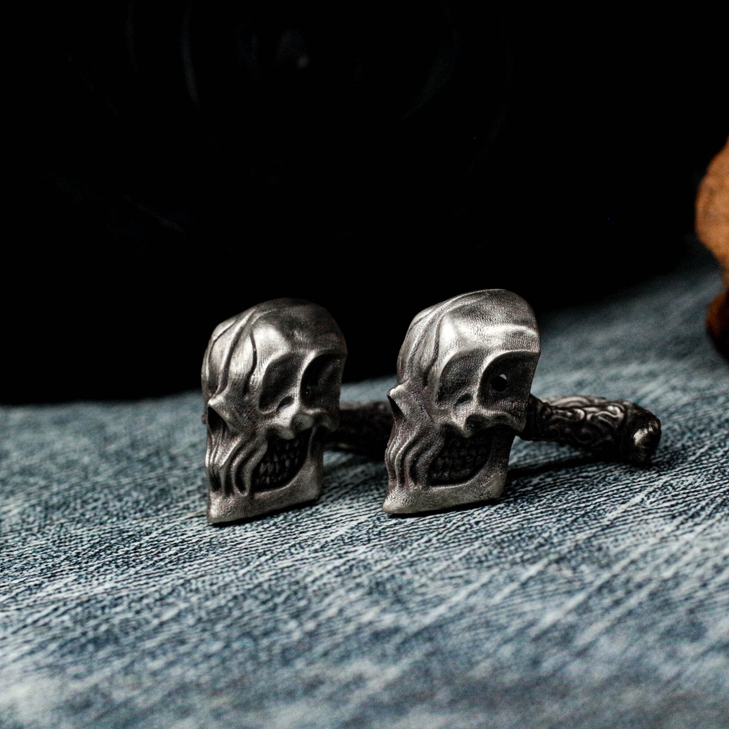 Warrior Skull Cufflinks, Abyssal Demon Design - 925 Sterling Silver Handmade