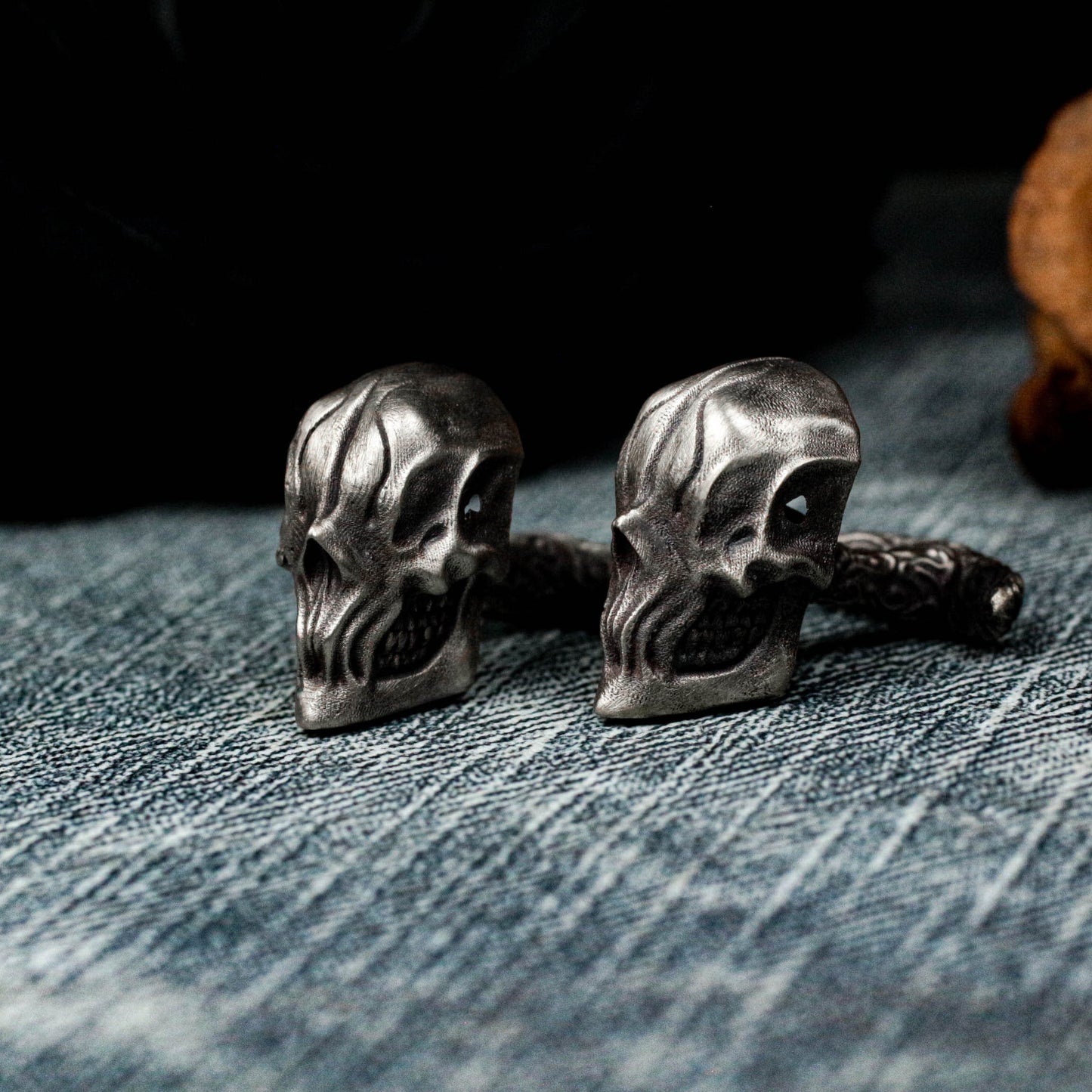 Warrior Skull Cufflinks, Abyssal Demon Design - 925 Sterling Silver Handmade