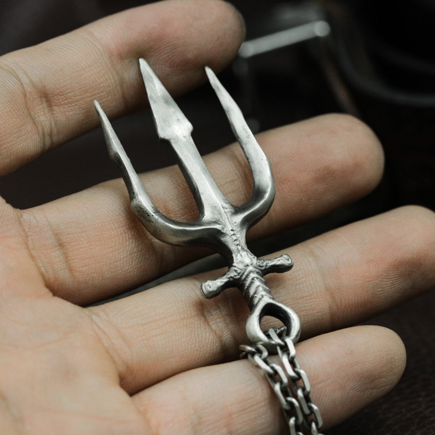 Trident God Weapon Pendant - 925 Silver Handmade
