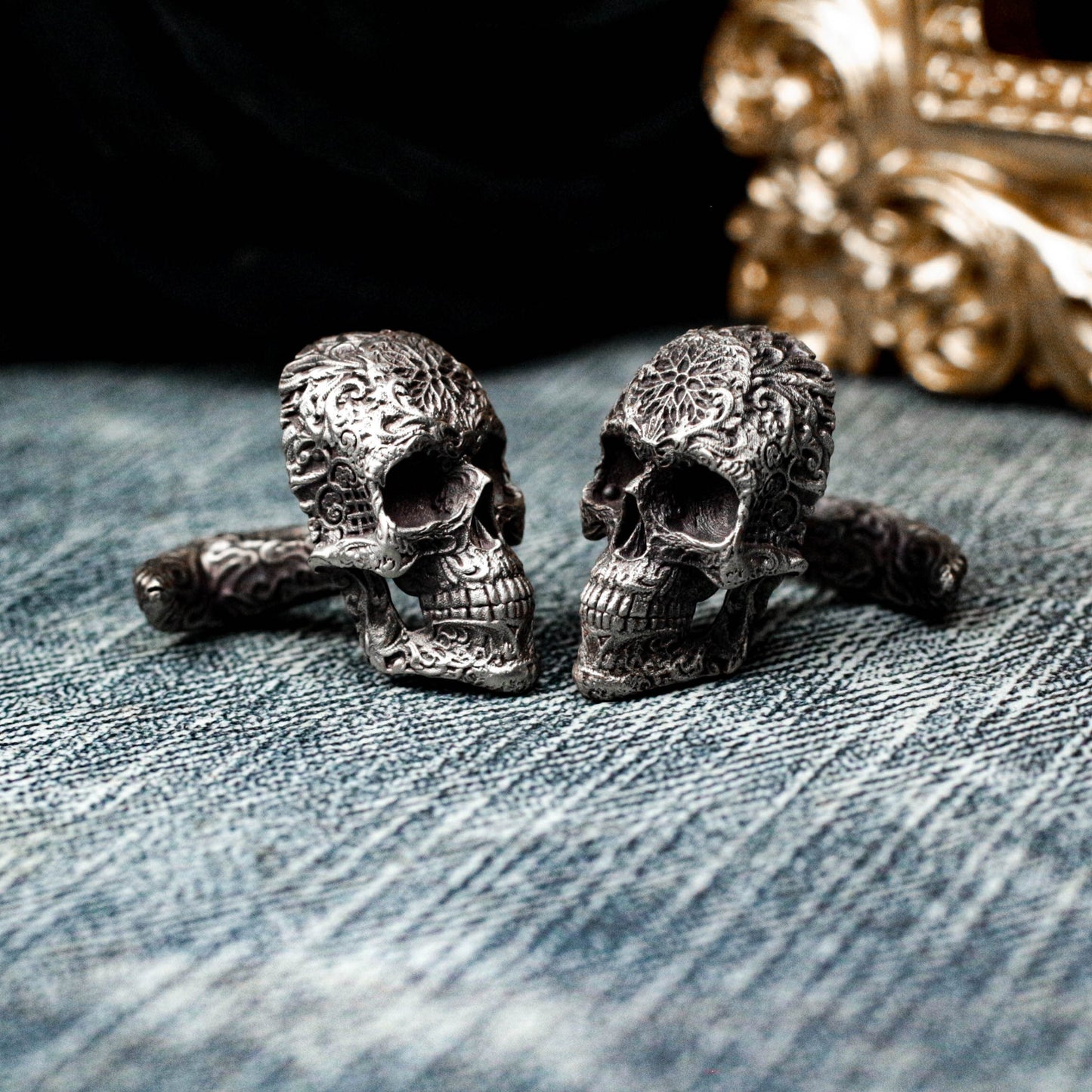 Ornate Skull Cufflinks, 925 Silver Handmade